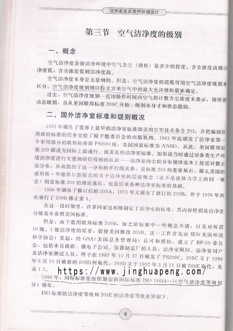 空气洁净度级别标准、概念摘自《洁净室及期受控环境设计》一书。