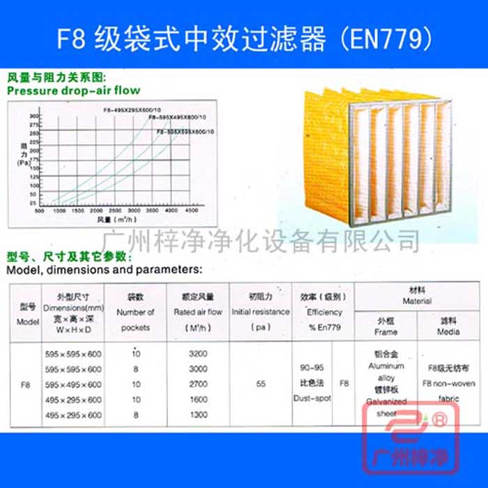 F8袋式中效空气日皮免费视频-f8中效袋式日皮免费视频规格尺寸、风量、阻力及技术参数